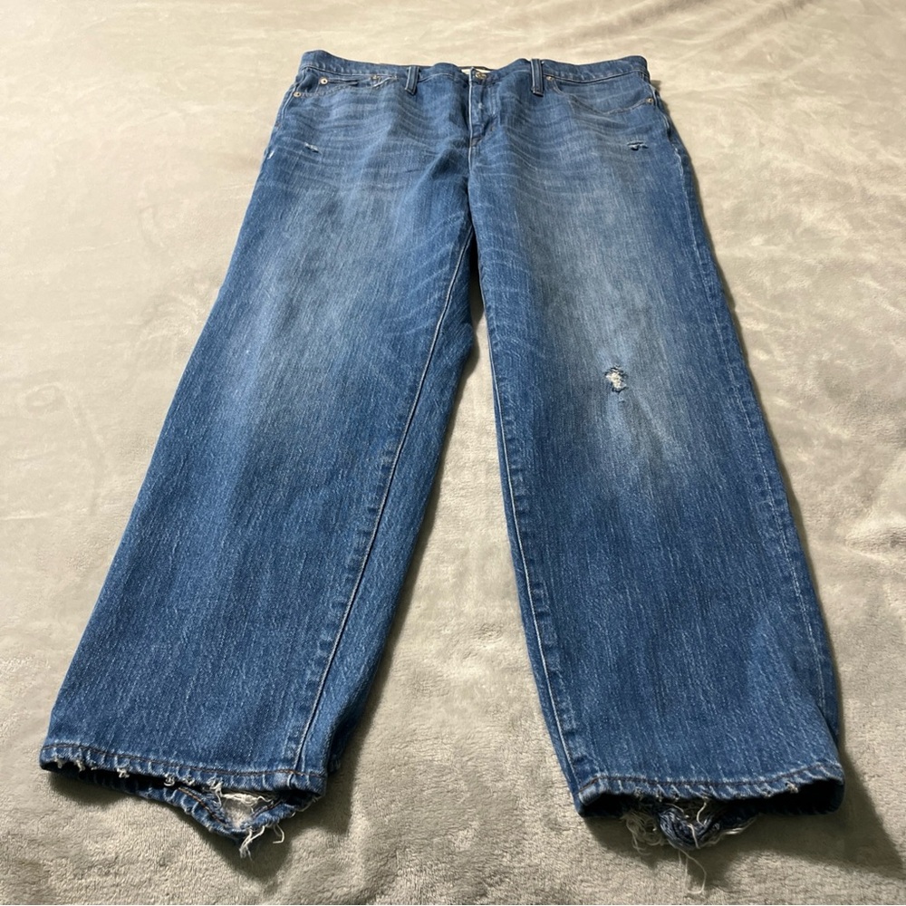 Madewell 34 Classic Straight Jean Medium Wash High Rise Denim Distressed - Picture 3 of 13